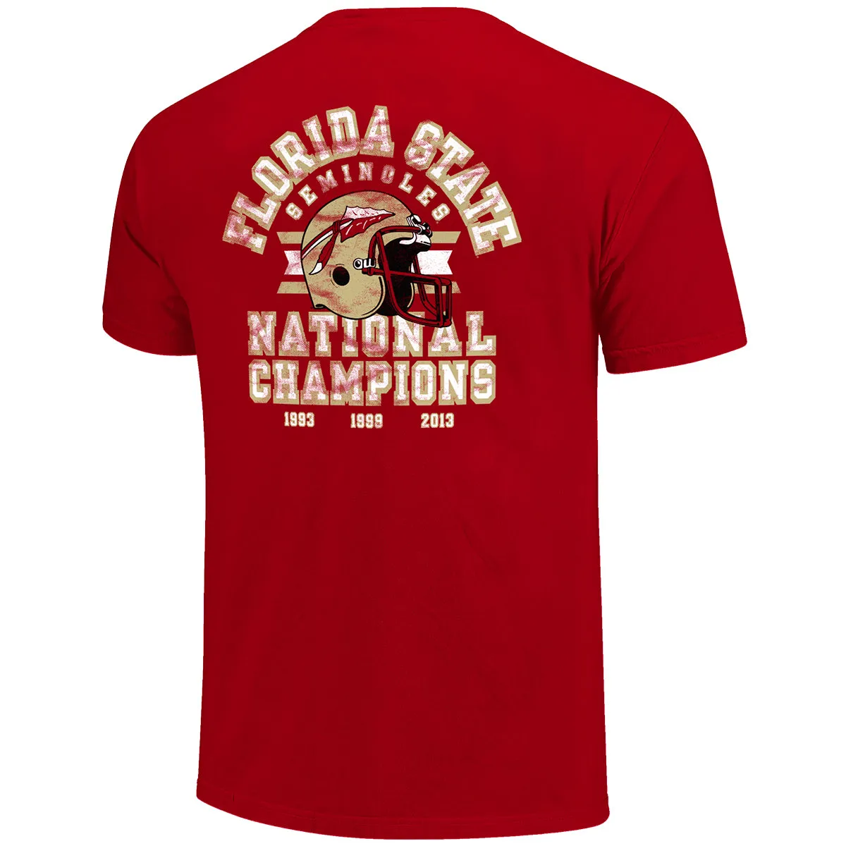 Image One Adult/Unisex Vault Florida State Helmet National Champs Design Short Sleeve T-shirt - Cardinal