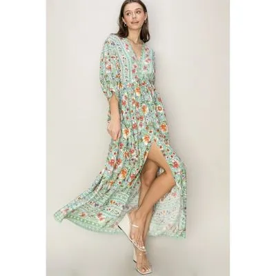 Jade Floral Print Maxi Dress