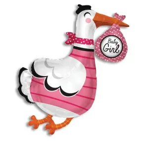 Jumbo Stork Baby Girl Balloon