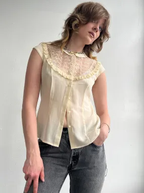 Lace Cream Silk Cap Sleeve Top (M)