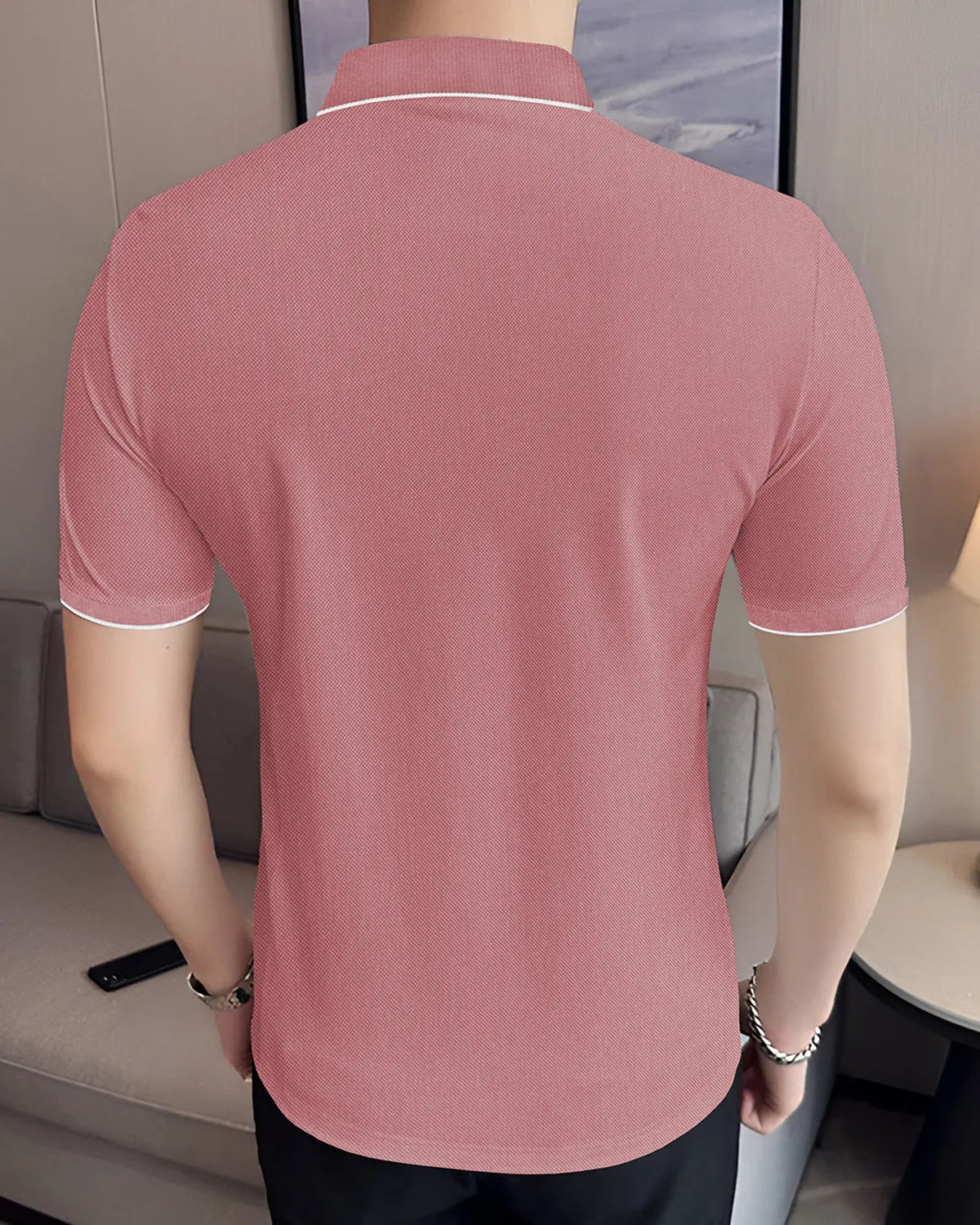 Light Pink Polo White Piping Collar T-Shirt