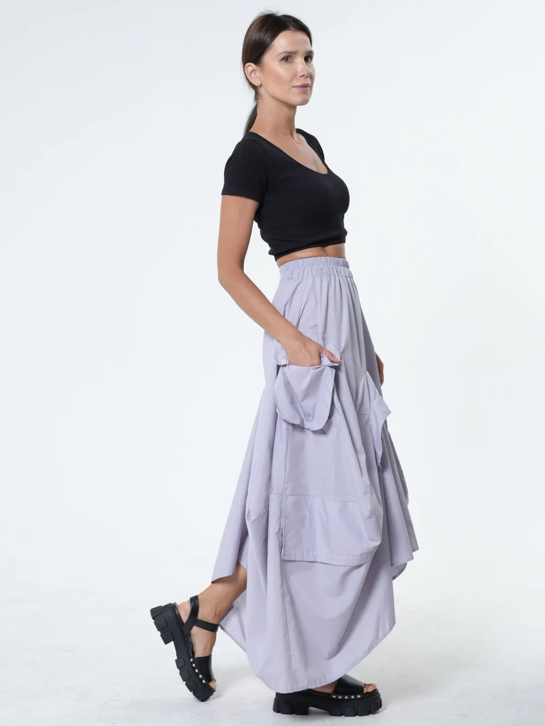 Maxi Skirt With Drapings In Gray