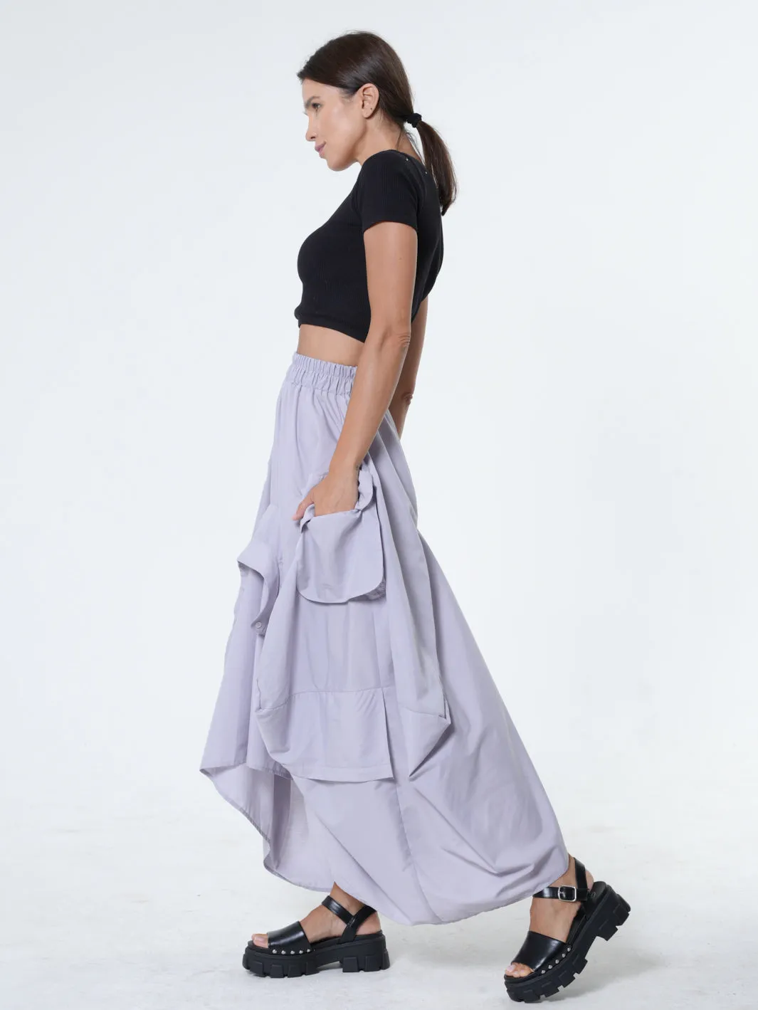 Maxi Skirt With Drapings In Gray