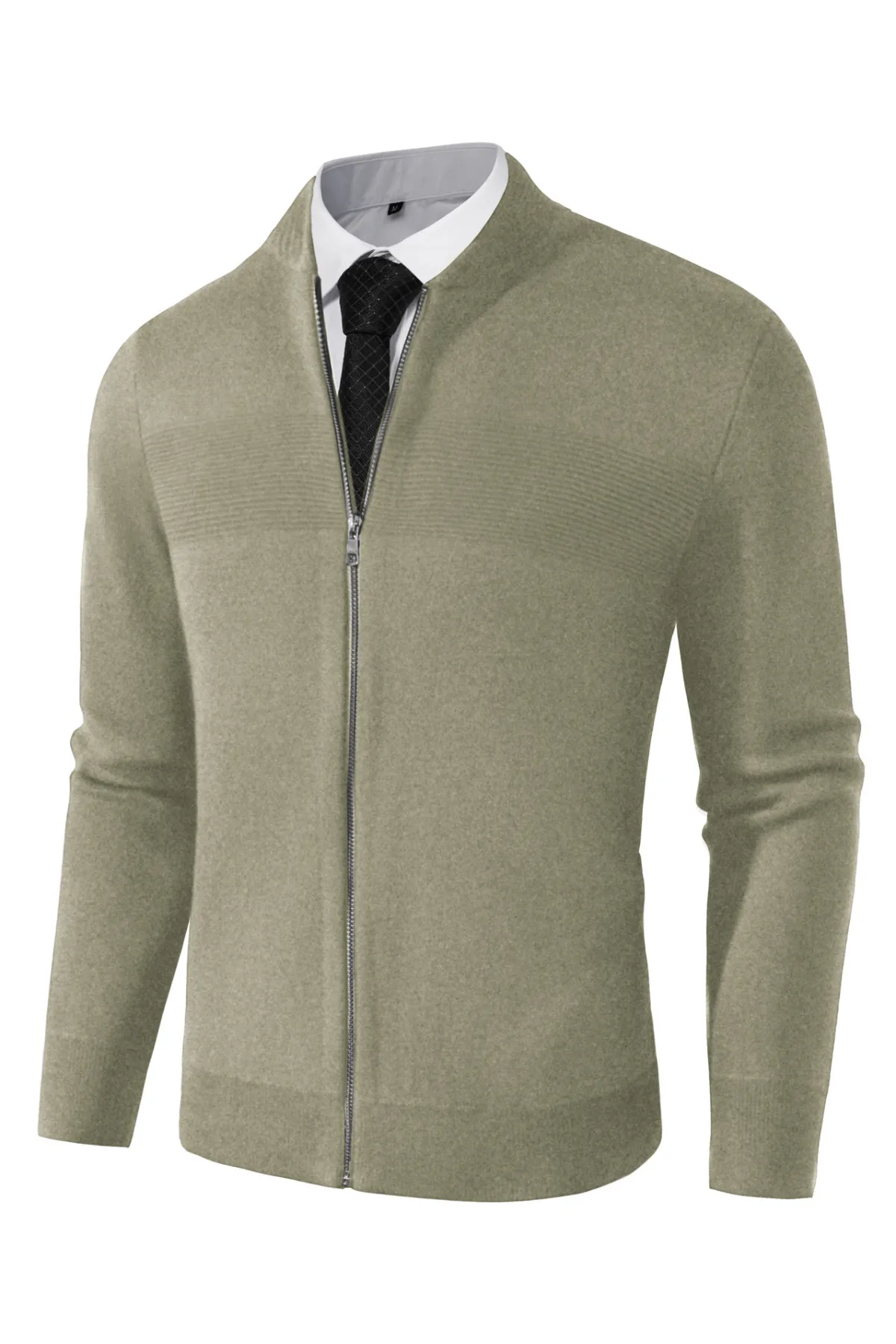 Men's Full Zip Up Sweater Casual Stand Collar Cardigan Lightweight Knit Jacket