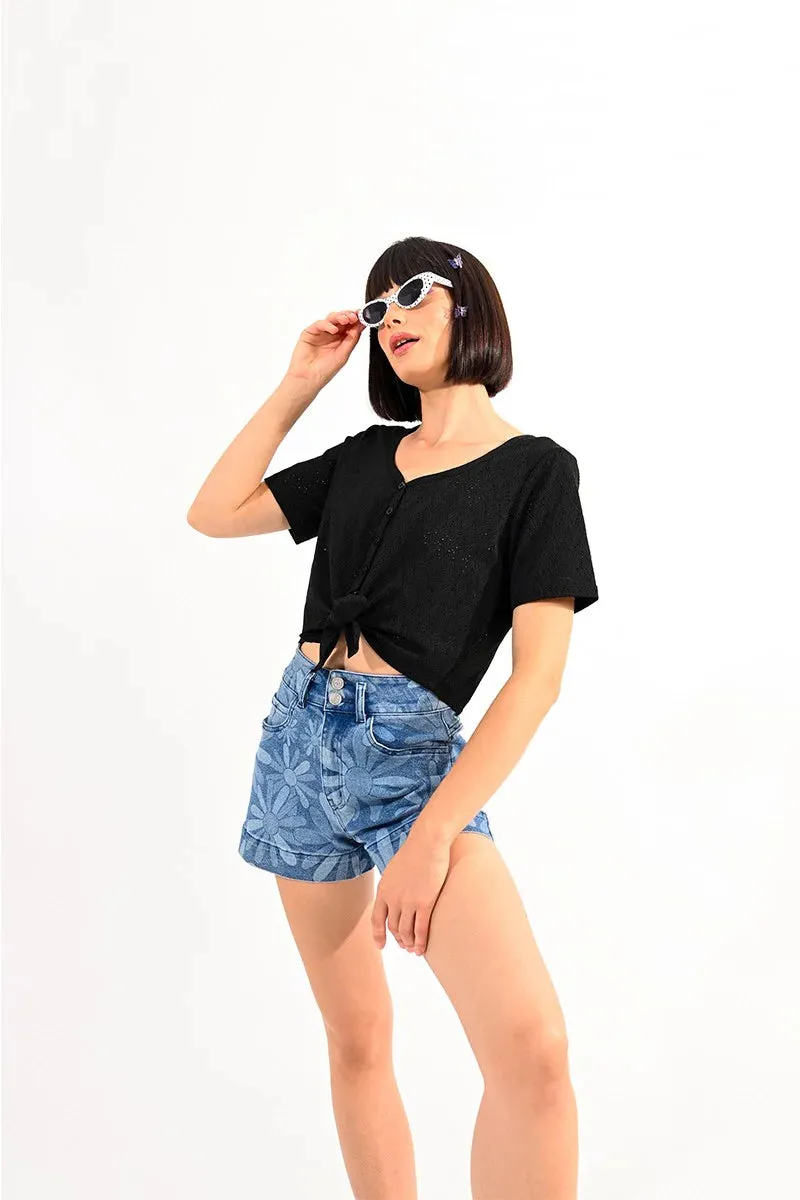 Molly Bracken: Flower Shorts - Denim Blue