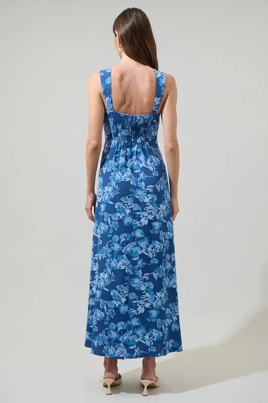 **Elegant Nantucket Floral Maxi Dress with Adjustable Straps and Flowy Skirt**