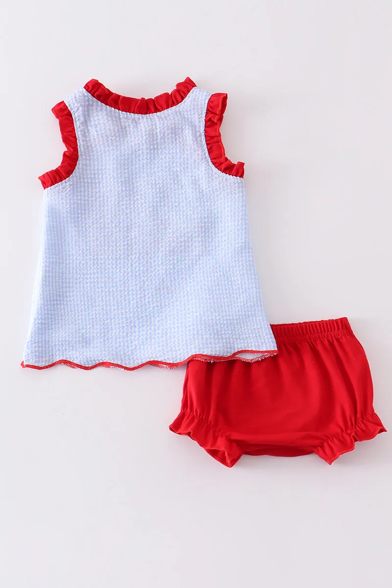 Patriotic flag applique seersucker girl set