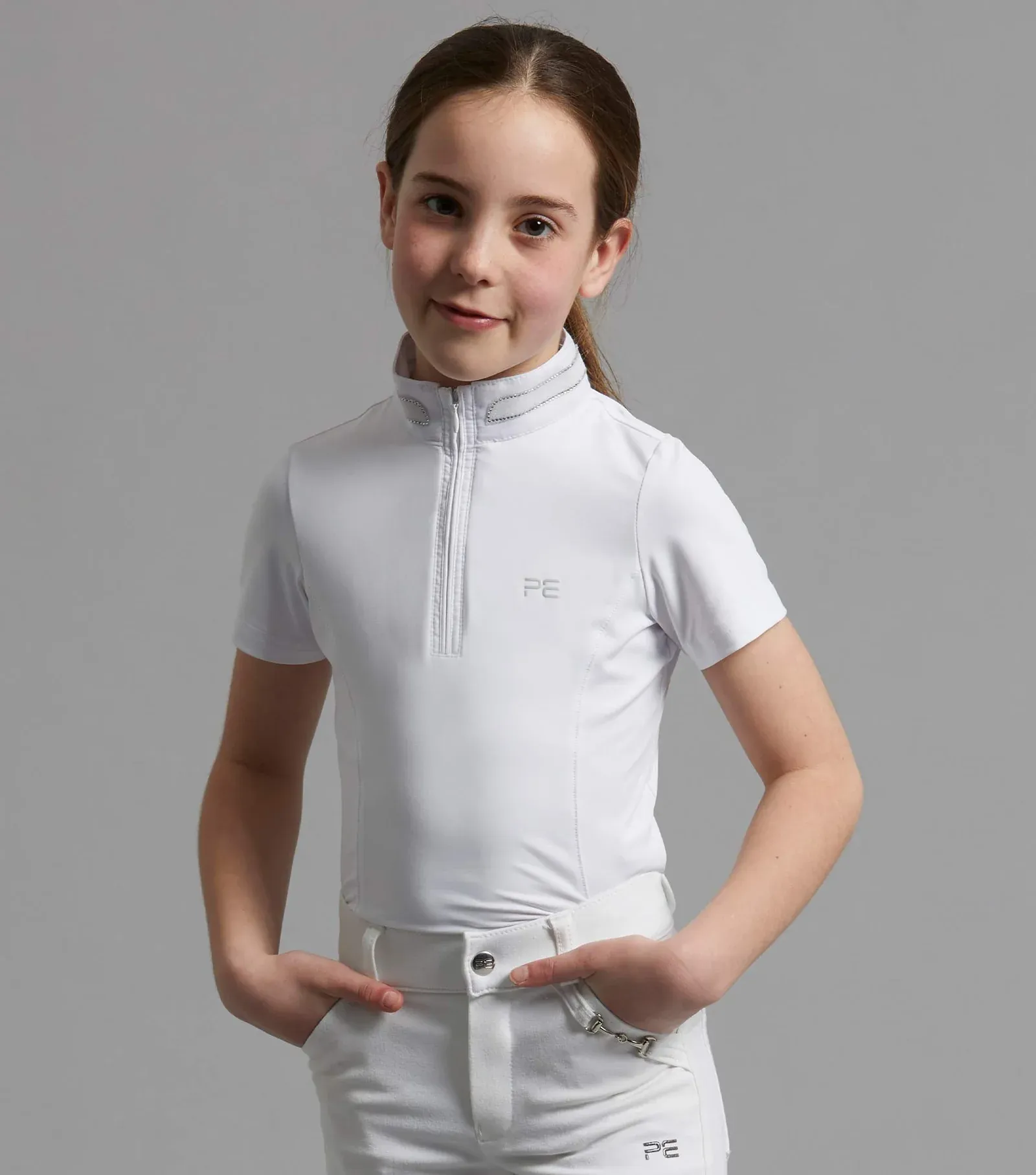 PEI Maria Girls Diamante Collar Show Shirt (White)