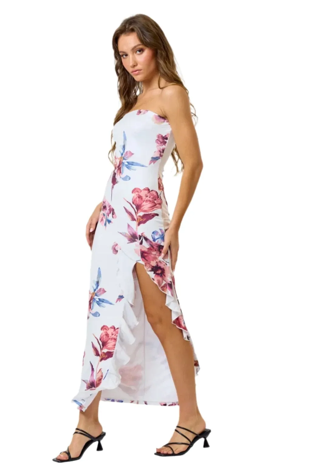 Queen Night Satin Floral Print Maxi Dress