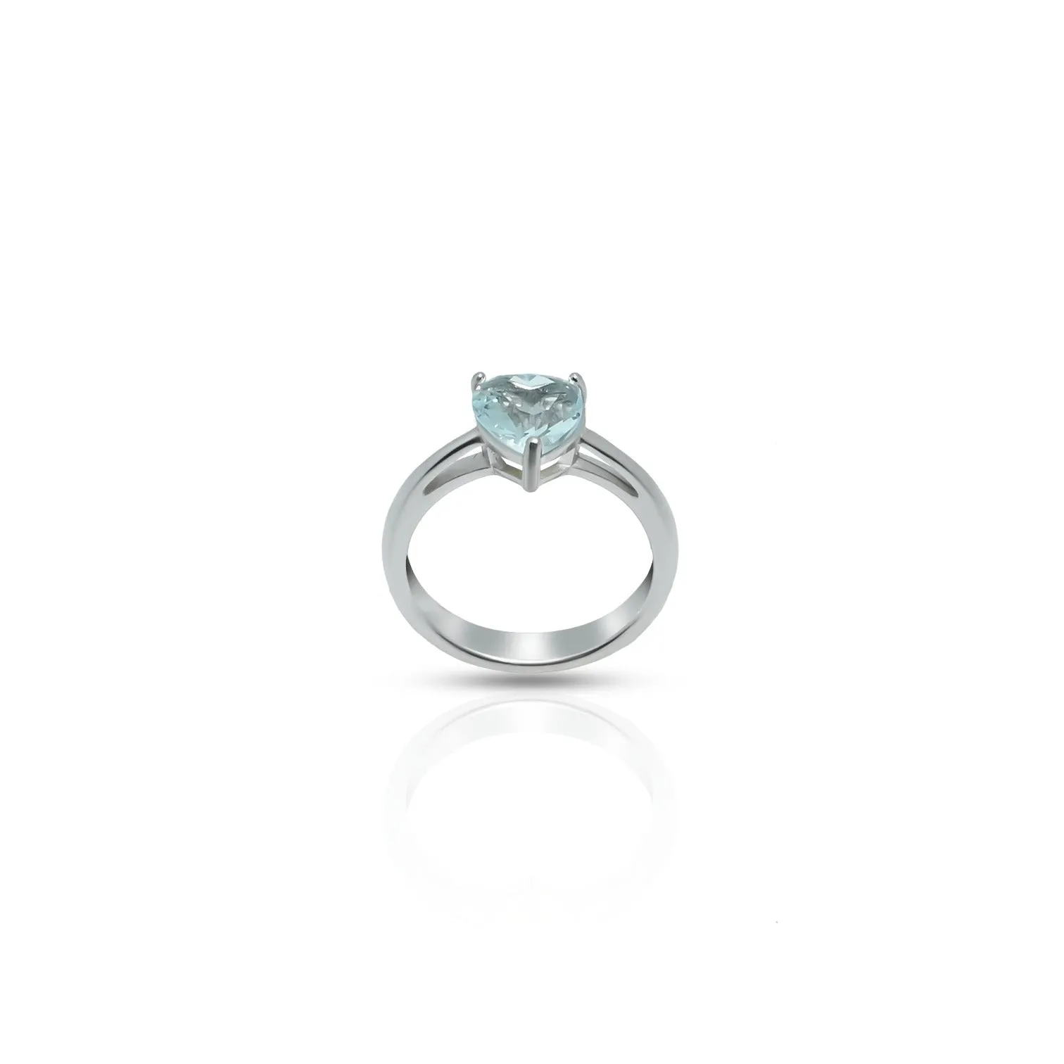 Silver Center Light Blue Heart Shape Gem Stone Ring for Girls