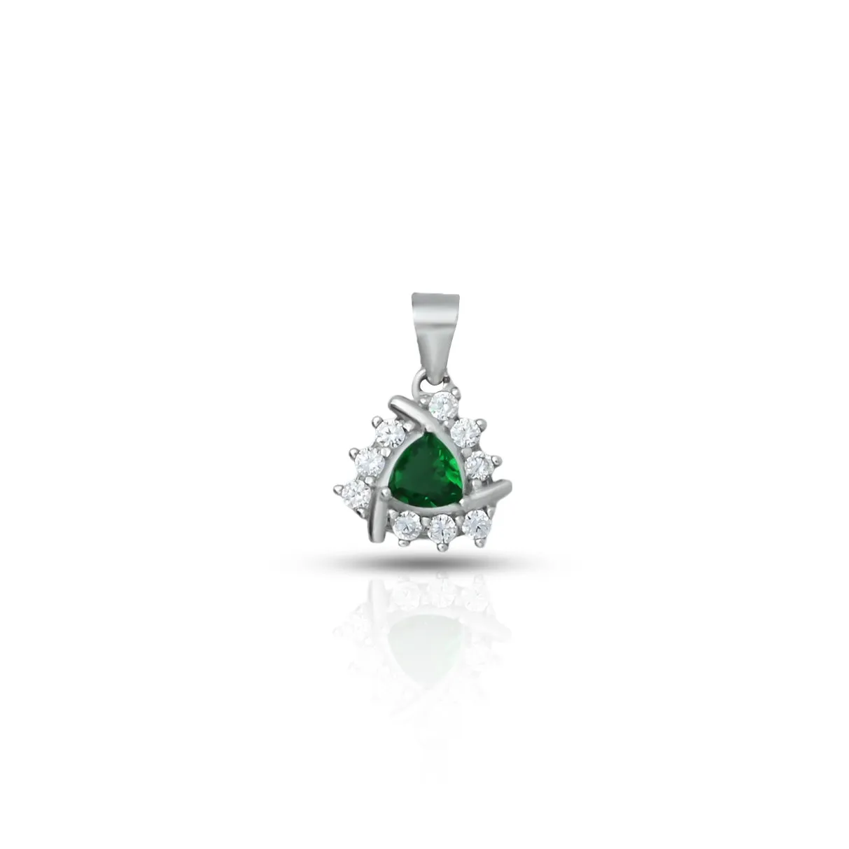 Silver Center Triangle Green and CZ Gem Stone Pendant for Girls