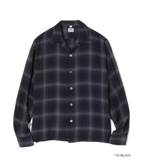 SUGARCANE Open Neck Collar Shirt - Rayon Check - Black