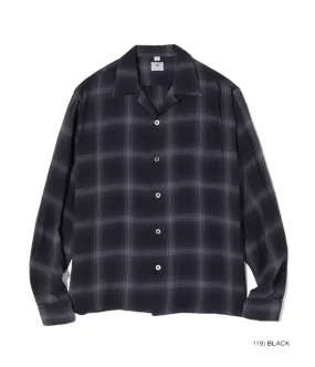 SUGARCANE Open Neck Collar Shirt - Rayon Check - Black