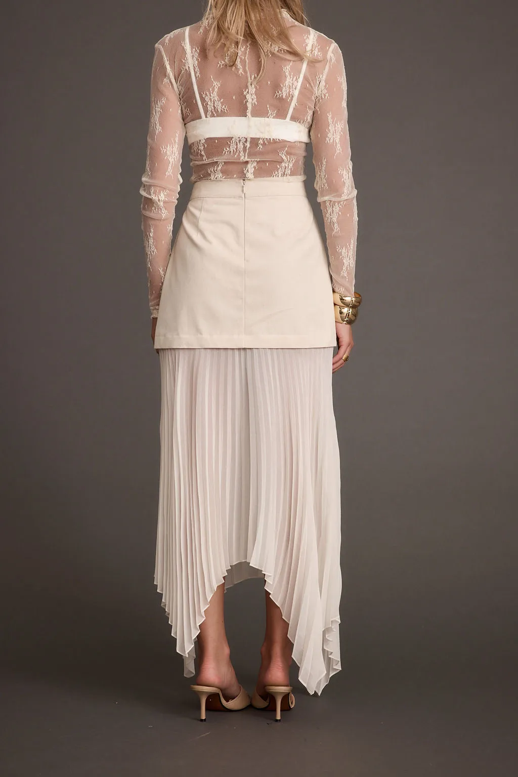 Whitney Layered Pleated Bone Maxi Skirt