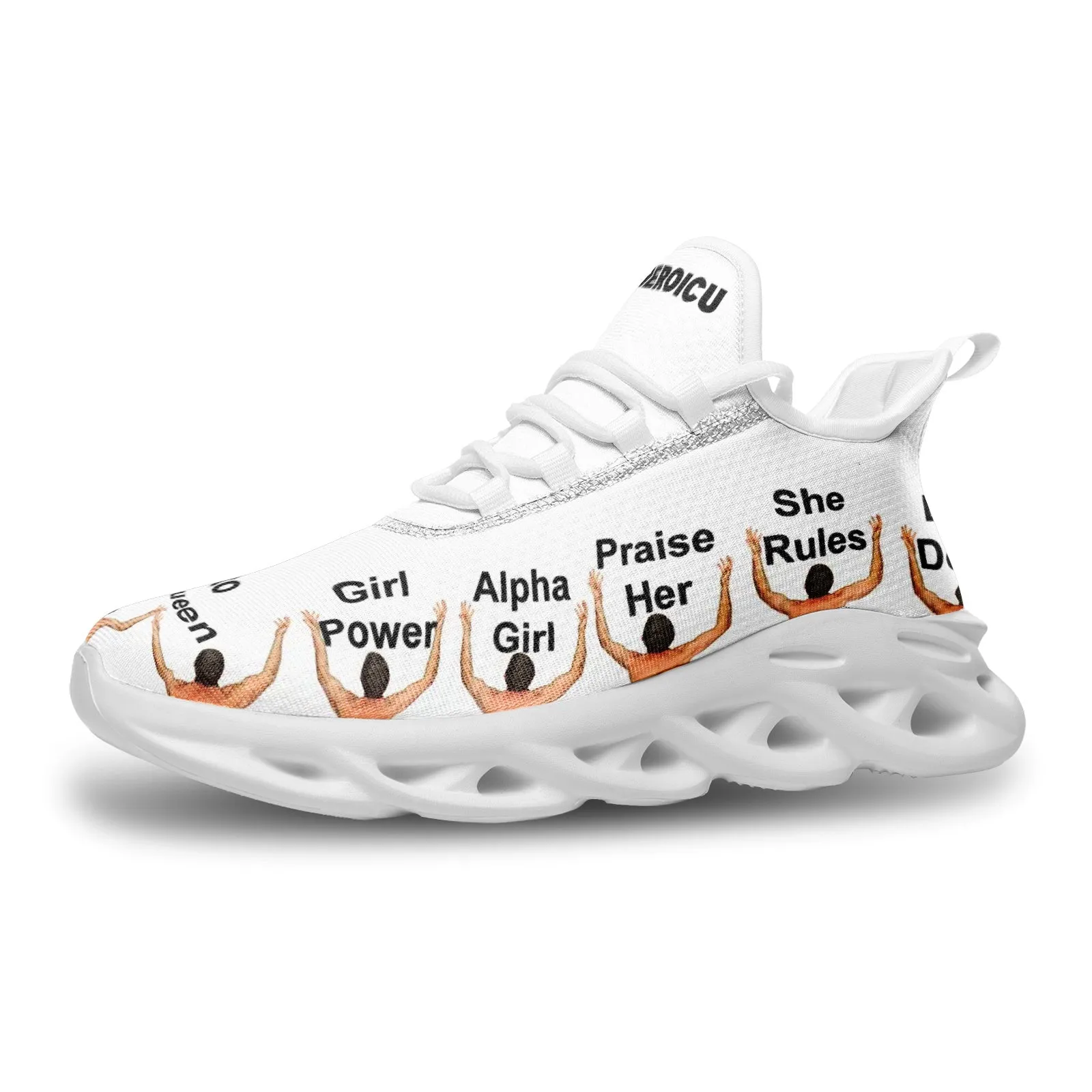 Womens White Bounce Sneakers All Hail Thee Queen with Men at Your Feet